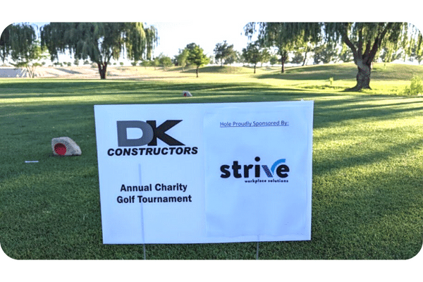DK CONSTRUCTORS golf tournament and sponsor, Strive Workplace Solutions 5 par 16th hole